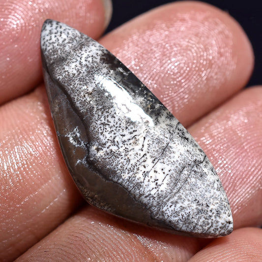 Black White Dendrite Opal Cabochon - Fancy Shaped Stone