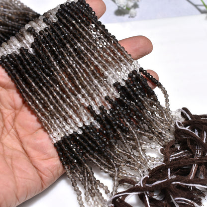 Natural Smoky Quartz Micro Cut Beads – 3.25mm Faceted Gemstone Strand