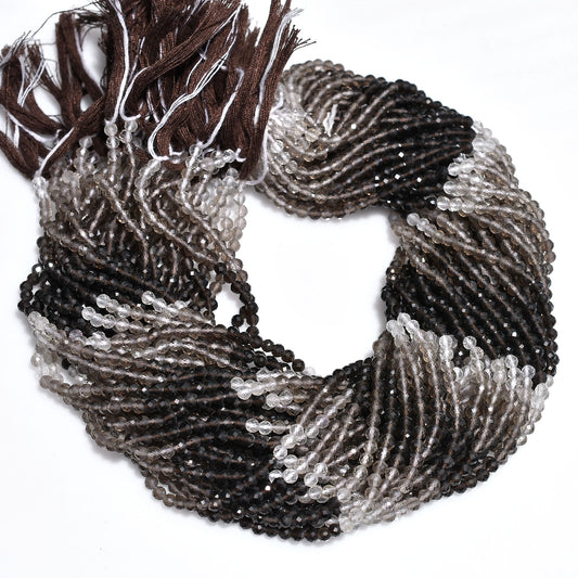 Natural Smoky Quartz Micro Cut Beads – 3.25mm Faceted Gemstone Strand