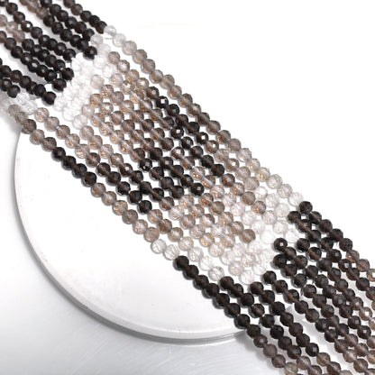 Natural Smoky Quartz Micro Cut Beads – 3.25mm Faceted Gemstone Strand