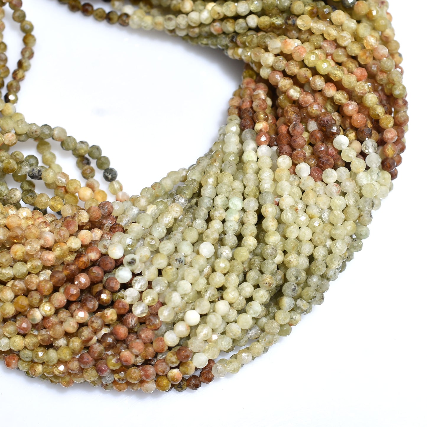 Natural Grossular Garnet Beads – 2mm Multi Green Faceted Gemstone Strand