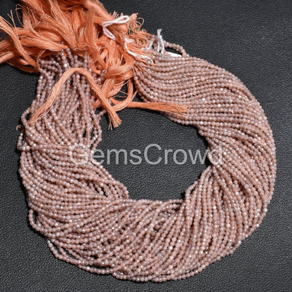 2.25mm Peach Moonstone Silver Coated Beads – Wholesale Faceted Gemstone Strand