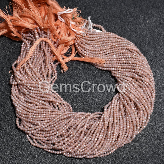 2.25mm Peach Moonstone Silver Coated Beads – Wholesale Faceted Gemstone Strand