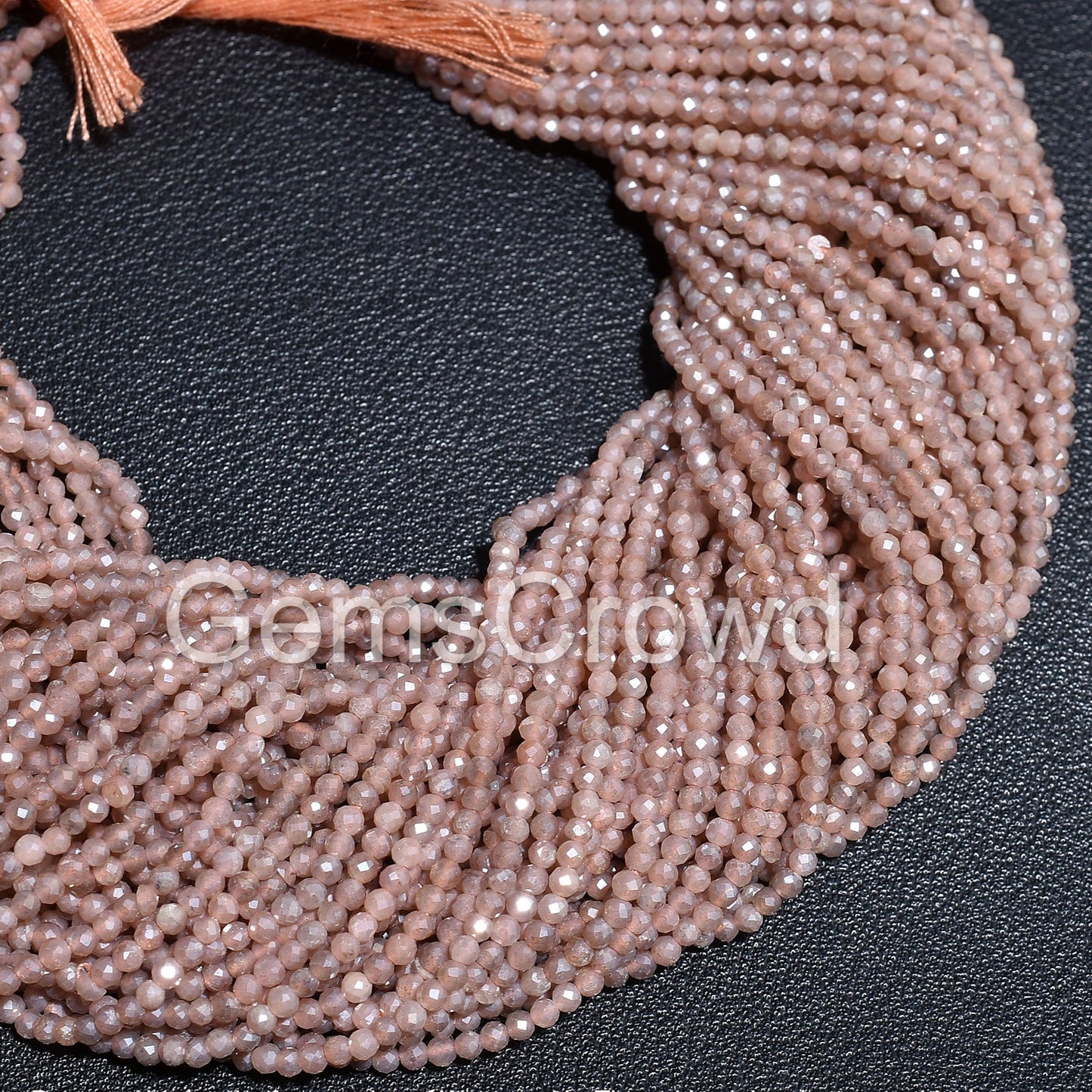 2.25mm Peach Moonstone Silver Coated Beads – Wholesale Faceted Gemstone Strand