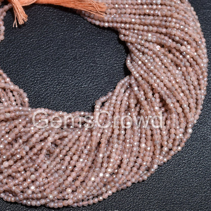 2.25mm Peach Moonstone Silver Coated Beads – Wholesale Faceted Gemstone Strand