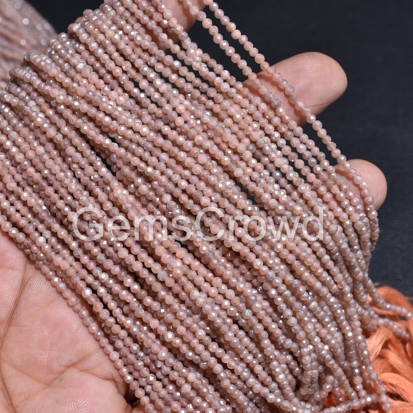 2.25mm Peach Moonstone Silver Coated Beads – Wholesale Faceted Gemstone Strand