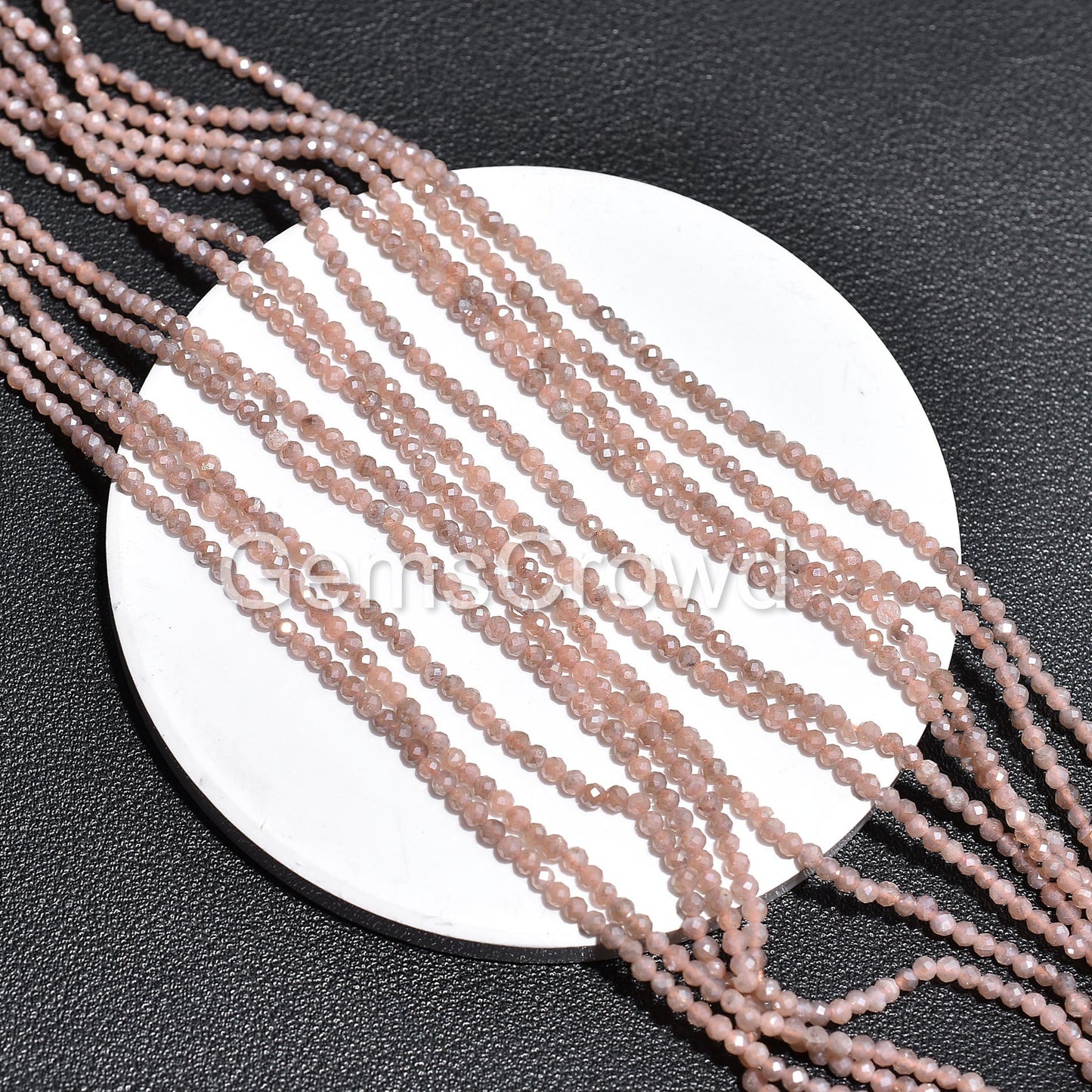 2.25mm Peach Moonstone Silver Coated Beads – Wholesale Faceted Gemstone Strand