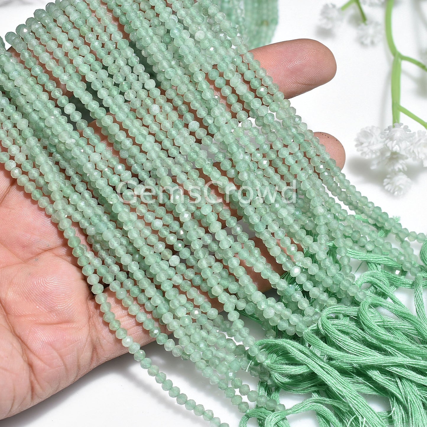 High Quality Green Strawberry Quartz Beads – Wholesale Faceted Rondelle Strand Lot