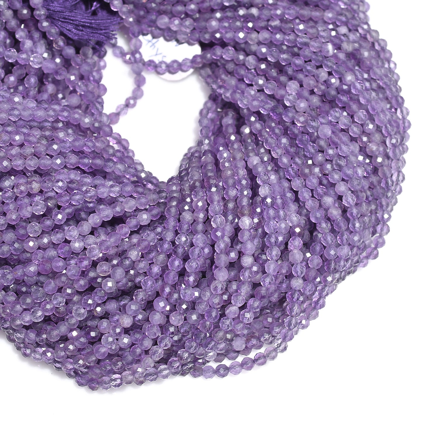 Purple Amethyst Micro Beads – Machine Cut Faceted Gemstone Strand