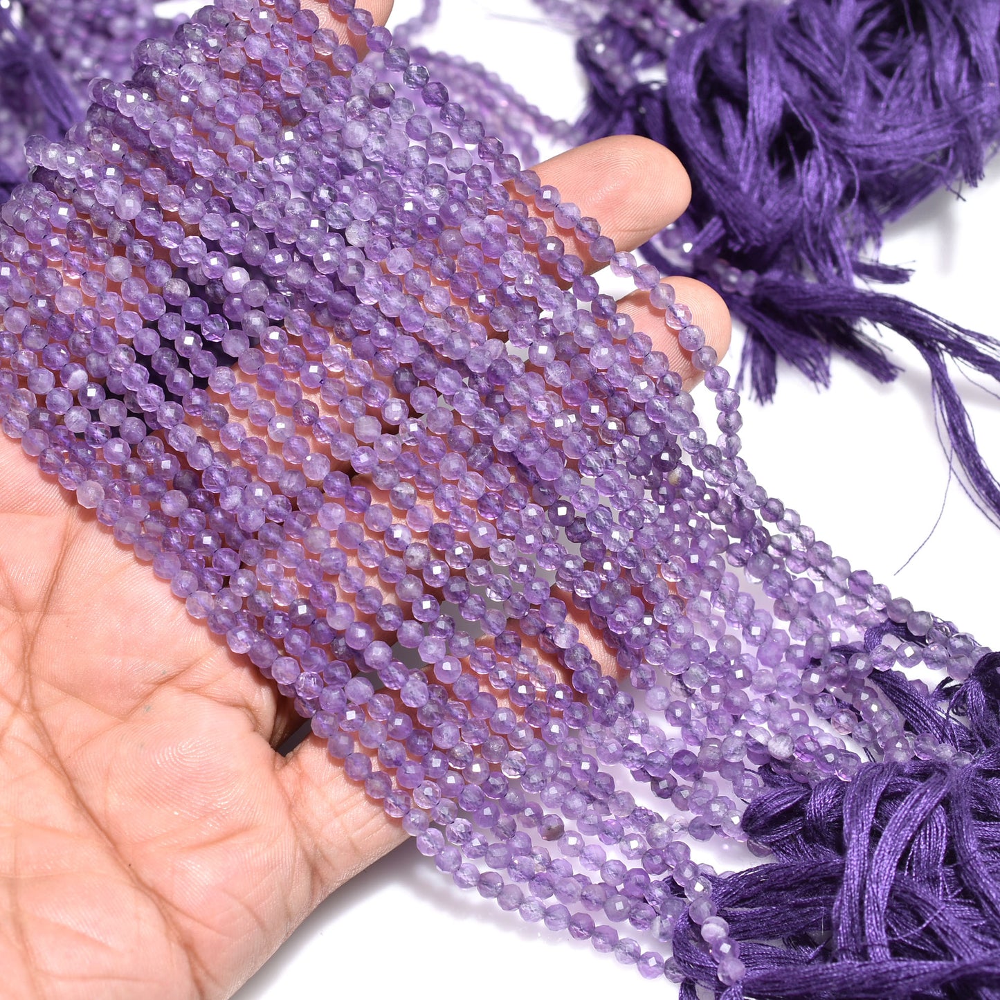 Purple Amethyst Micro Beads – Machine Cut Faceted Gemstone Strand