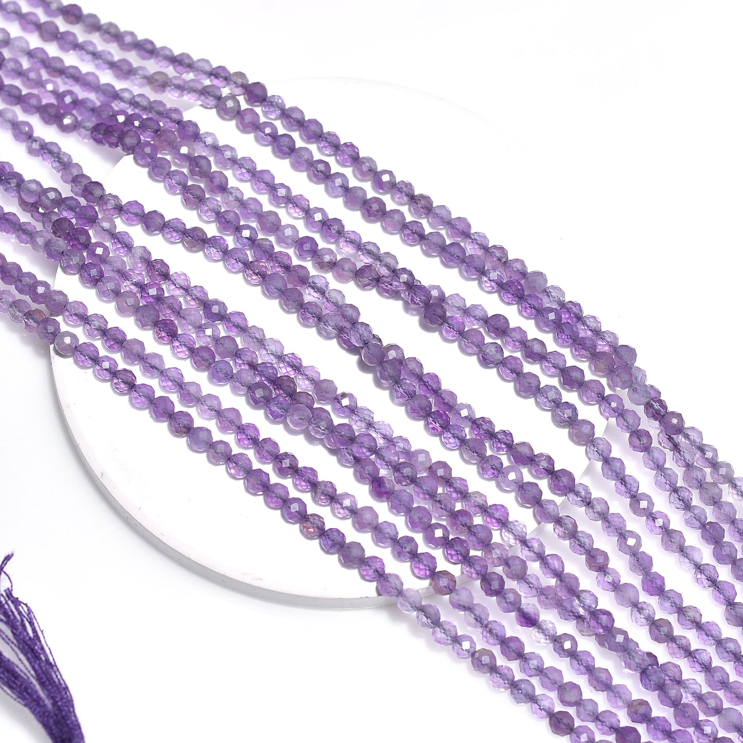 Purple Amethyst Micro Beads – Machine Cut Faceted Gemstone Strand