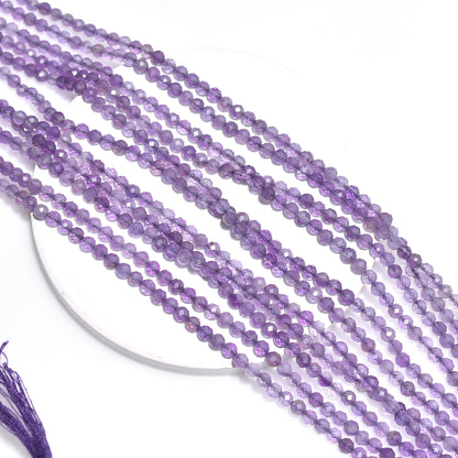 Purple Amethyst Micro Beads – Machine Cut Faceted Gemstone Strand