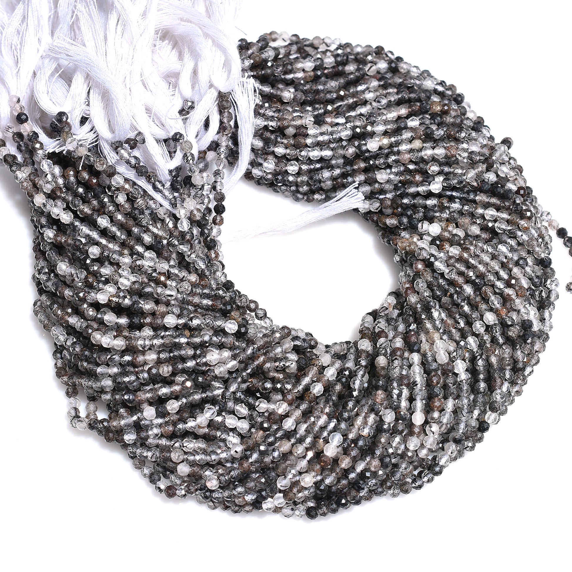 lack rutile, rutile beads, faceted beads, micro cut beads, gemstone strand, crystal beads, jewelry making, loose beads, natural gemstone, diy jewelry, necklace beads, bracelet beads, polished beads, machine cut, faceted gemstone, beading supplies, gemstone jewelry, crystal strand, rutile quartz, healing stone