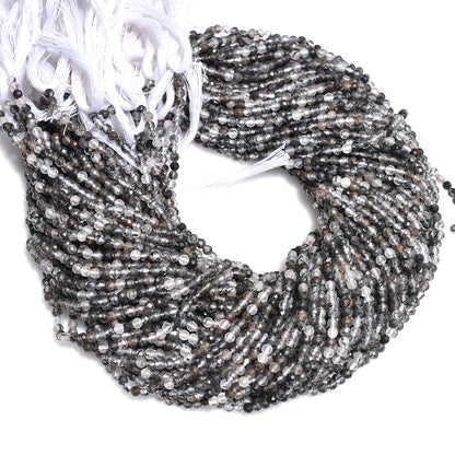 lack rutile, rutile beads, faceted beads, micro cut beads, gemstone strand, crystal beads, jewelry making, loose beads, natural gemstone, diy jewelry, necklace beads, bracelet beads, polished beads, machine cut, faceted gemstone, beading supplies, gemstone jewelry, crystal strand, rutile quartz, healing stone