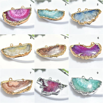 Solar Quartz Double Bail Gemstone Pendant - Gold- Silver Electroplated Crystals