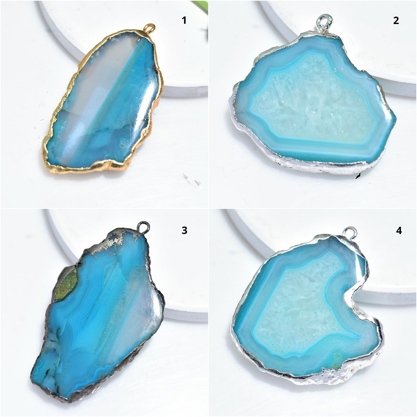 Blue Solar Quartz Pendant - Electroplated Gemstone