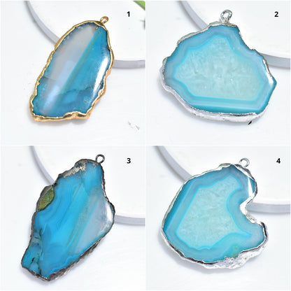Blue Solar Quartz Pendant - Electroplated Gemstone