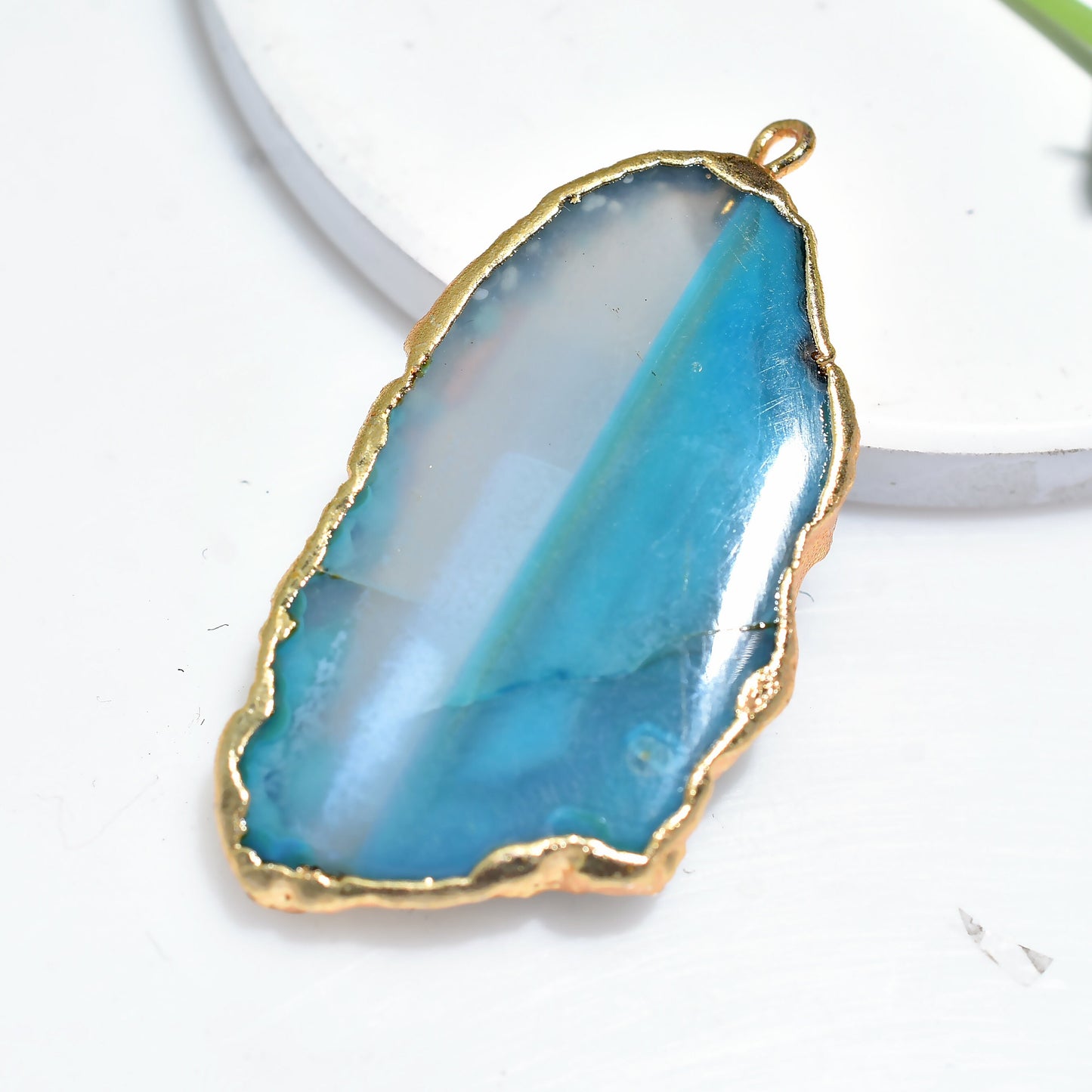 Blue Solar Quartz Pendant - Electroplated Gemstone