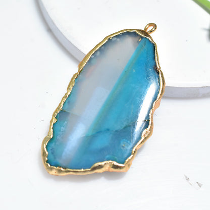 Blue Solar Quartz Pendant - Electroplated Gemstone