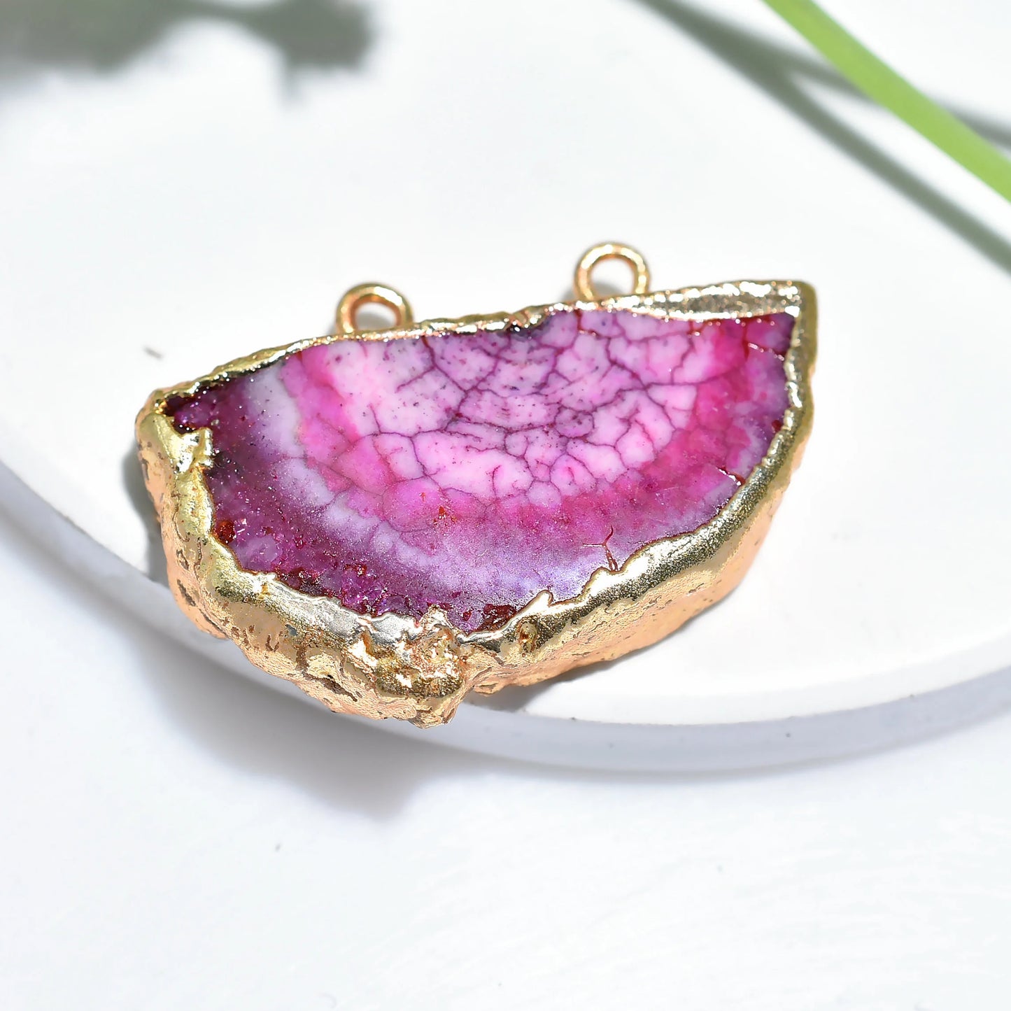 Solar Quartz Double Bail Gemstone Pendant - Gold- Silver Electroplated Crystals