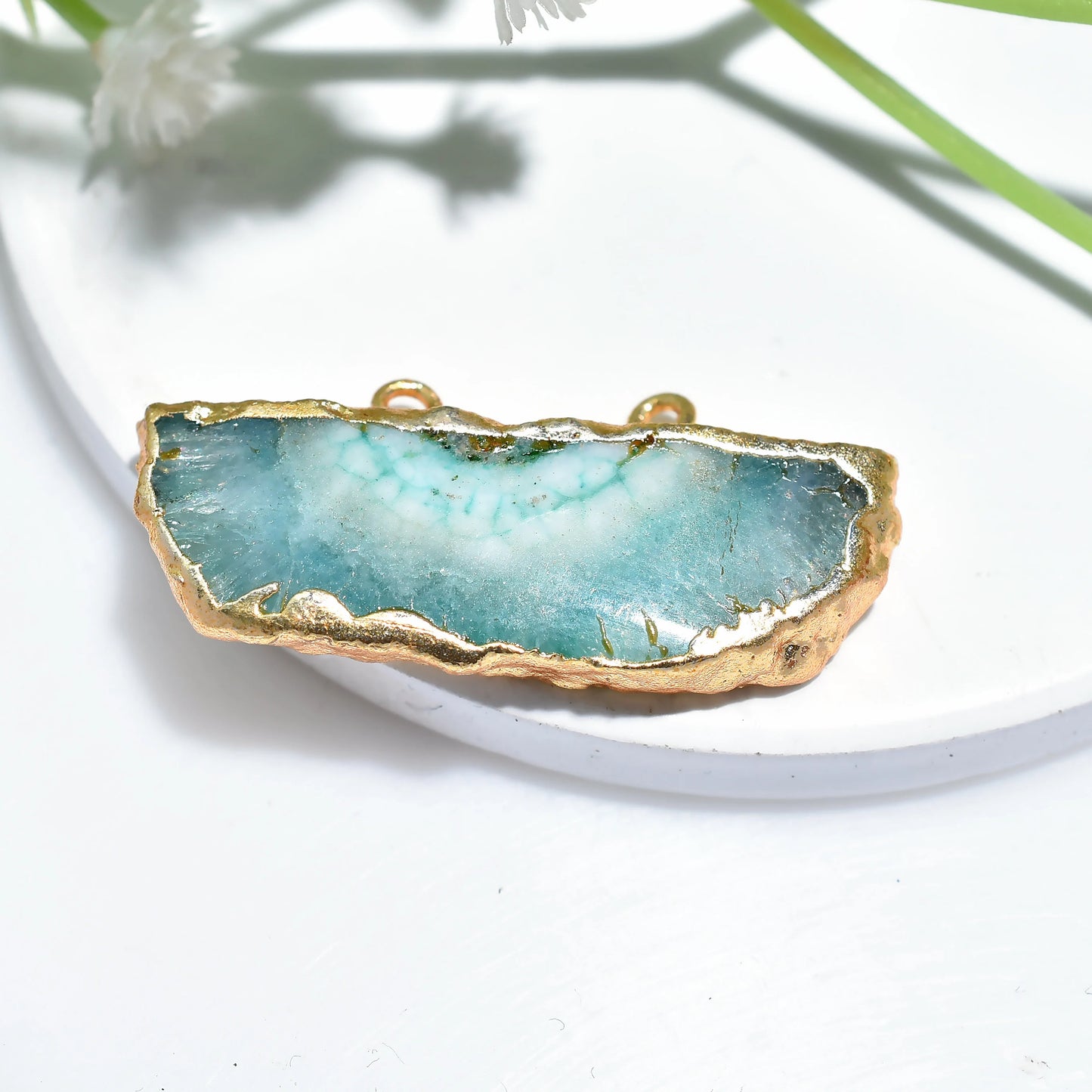 Solar Quartz Double Bail Gemstone Pendant - Gold- Silver Electroplated Crystals