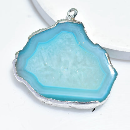 Blue Solar Quartz Pendant - Electroplated Gemstone
