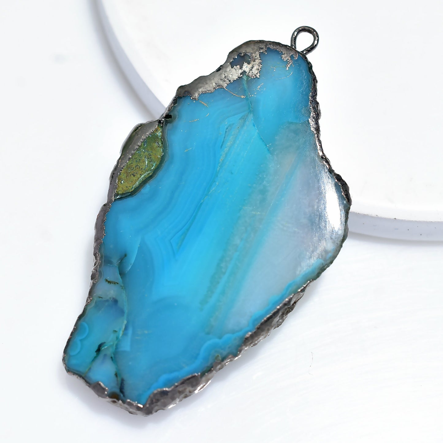 Blue Solar Quartz Pendant - Electroplated Gemstone