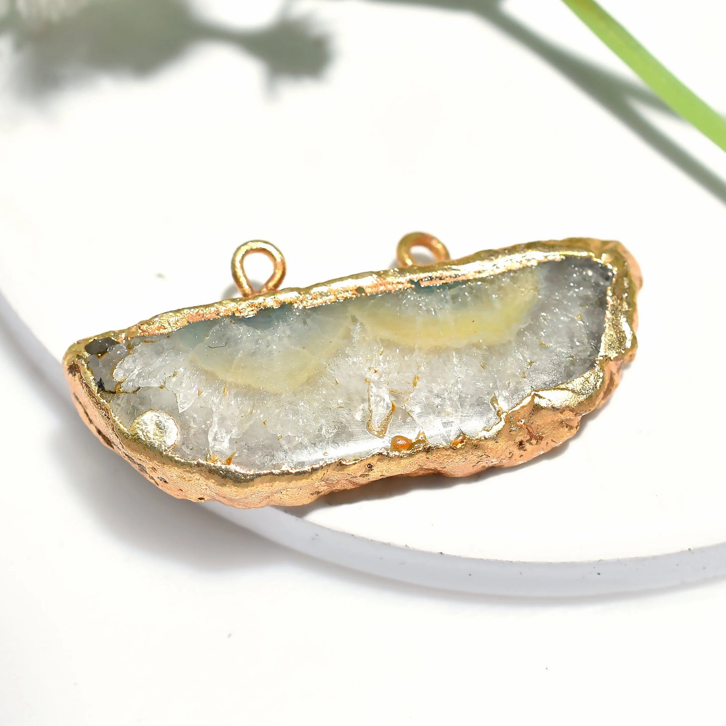 Solar Quartz Double Bail Gemstone Pendant - Gold- Silver Electroplated Crystals