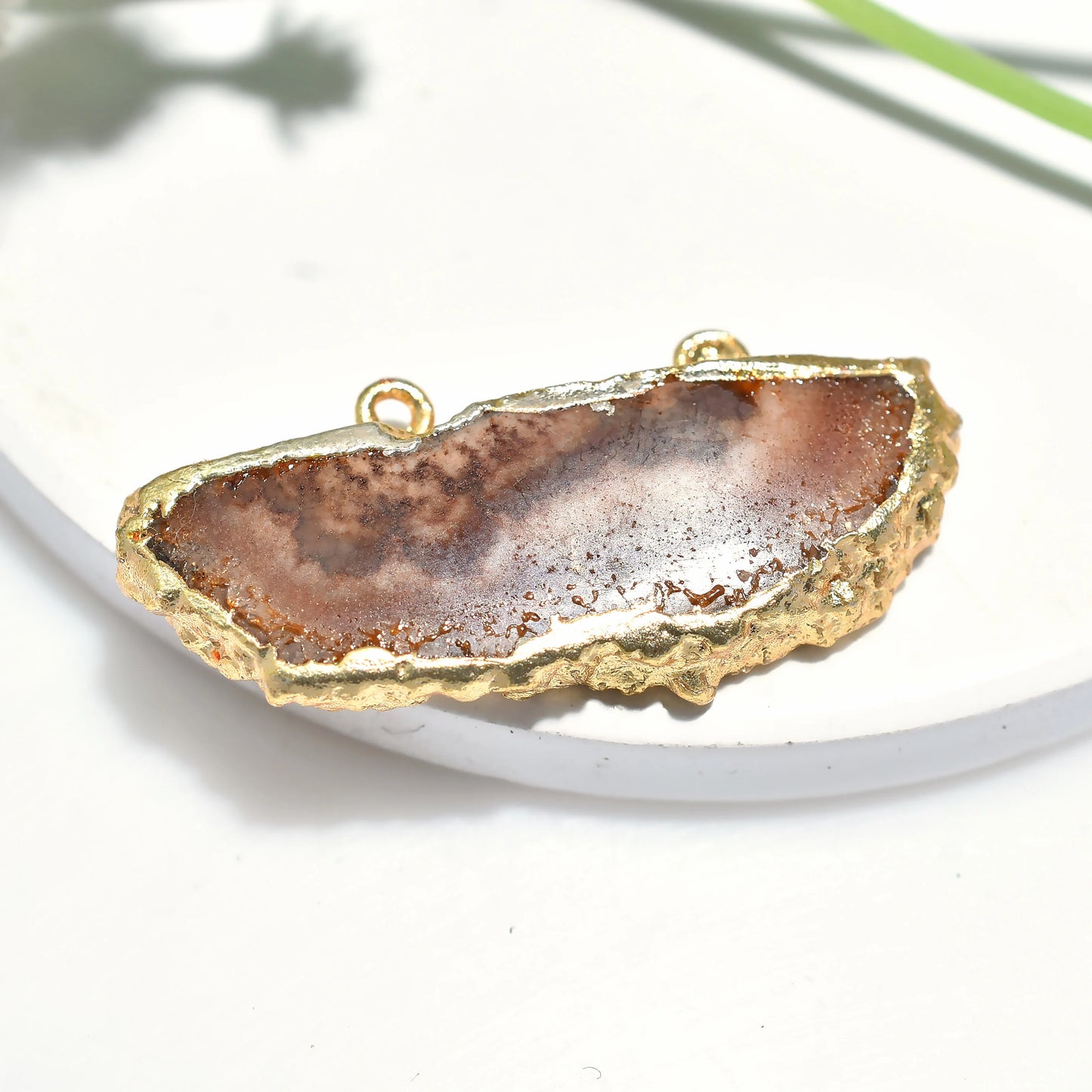 Solar Quartz Double Bail Gemstone Pendant - Gold- Silver Electroplated Crystals