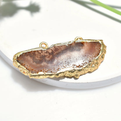 Solar Quartz Double Bail Gemstone Pendant - Gold- Silver Electroplated Crystals