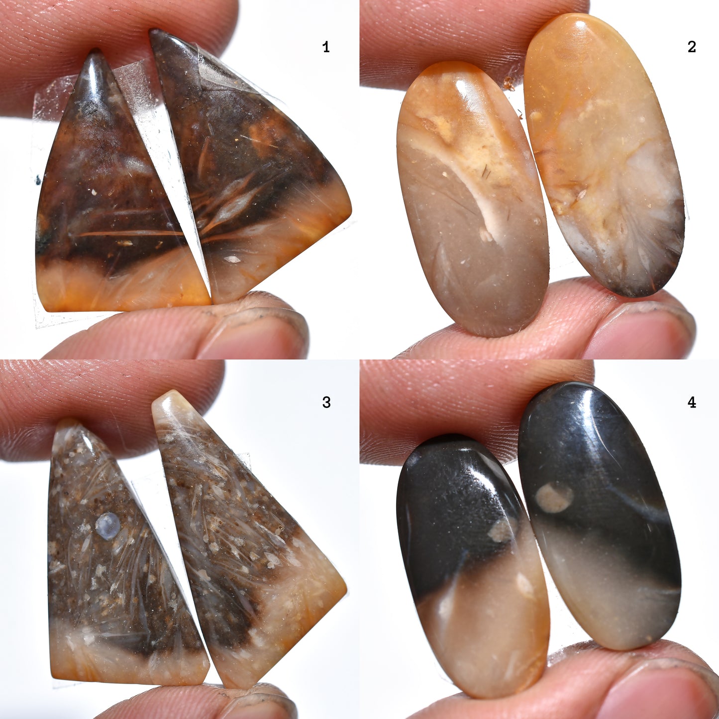 Palm Root Earring Pair, Matched Palm Root Agate Gemstones for Custom Jewelry