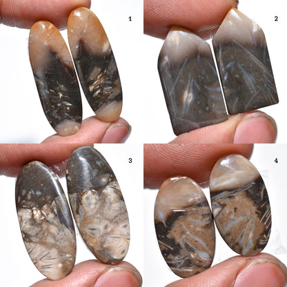 Palm Root Agate Pair Cabochon - Matched Earring Pair Gemstones for Custom Jewelry