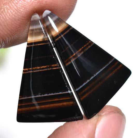 Wholesale Black Banded Agate Fancy Gemstone Pair for Jewelry Making (11x17x2mm,/13ct)