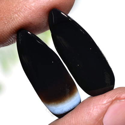 Mystic Black Banded Agate Matched Pair – Artistic Fancy Cut Polished Stones For Earrings