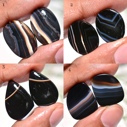 Striking Black Banded Agate Fancy Matched Gemstone Pair For Statement Earrings