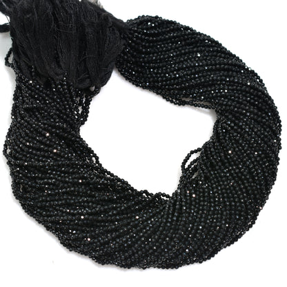 Shiny Black Spinel Micro Faceted Round Beads – 12 Inch Strand Wholesale Gemstones Balls For Jewelry & Crafting