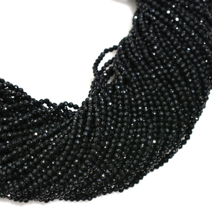 Shiny Black Spinel Micro Faceted Round Beads – 12 Inch Strand Wholesale Gemstones Balls For Jewelry & Crafting