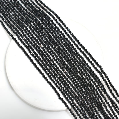 Shiny Black Spinel Micro Faceted Round Beads – 12 Inch Strand Wholesale Gemstones Balls For Jewelry & Crafting