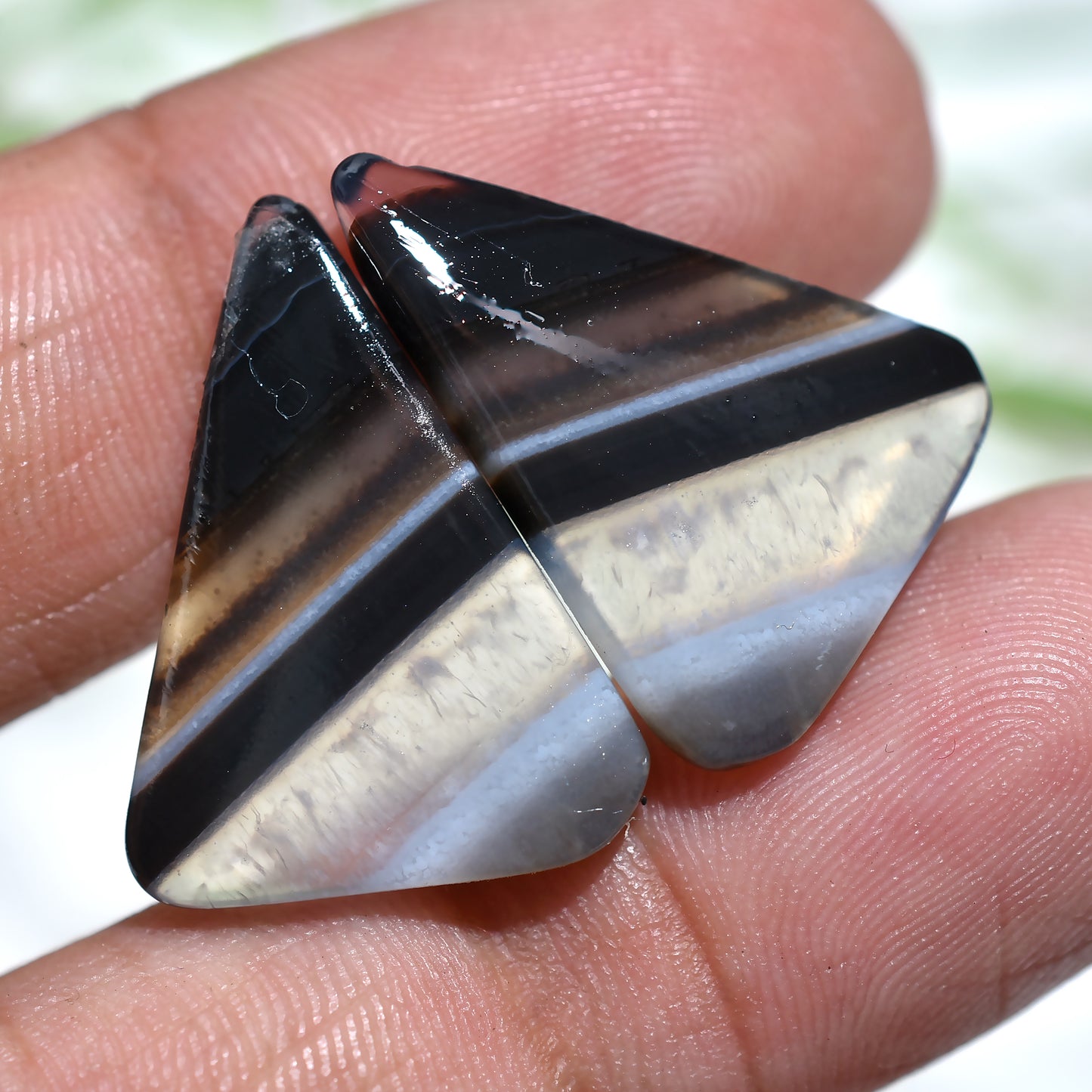 Elegant Black Banded Agate Gemstone Pair – Designer Jewelry Supplies
