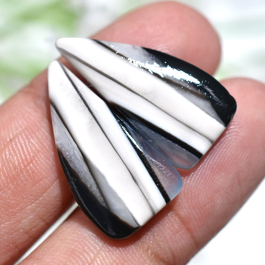 Unique Striped Black Banded Agate Gemstone Pair – Perfect for Jewelry Designs