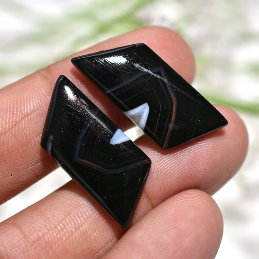 Stunning Black Banded Agate Matched Pair – Wholesale Natural Smooth Polished Gemstones