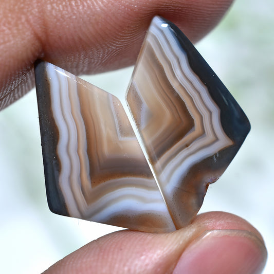 Striking Black Banded Agate Fancy Matched Gemstone Pair For Statement Earrings