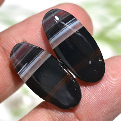 Classic Black Banded Agate Gemstone Pair – Matched Cabochon Duo For Jewelry