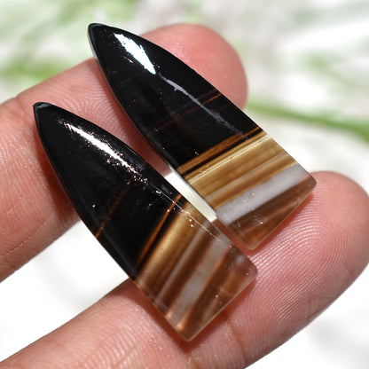 Mystic Black Banded Agate Matched Pair – Artistic Fancy Cut Polished Stones For Earrings