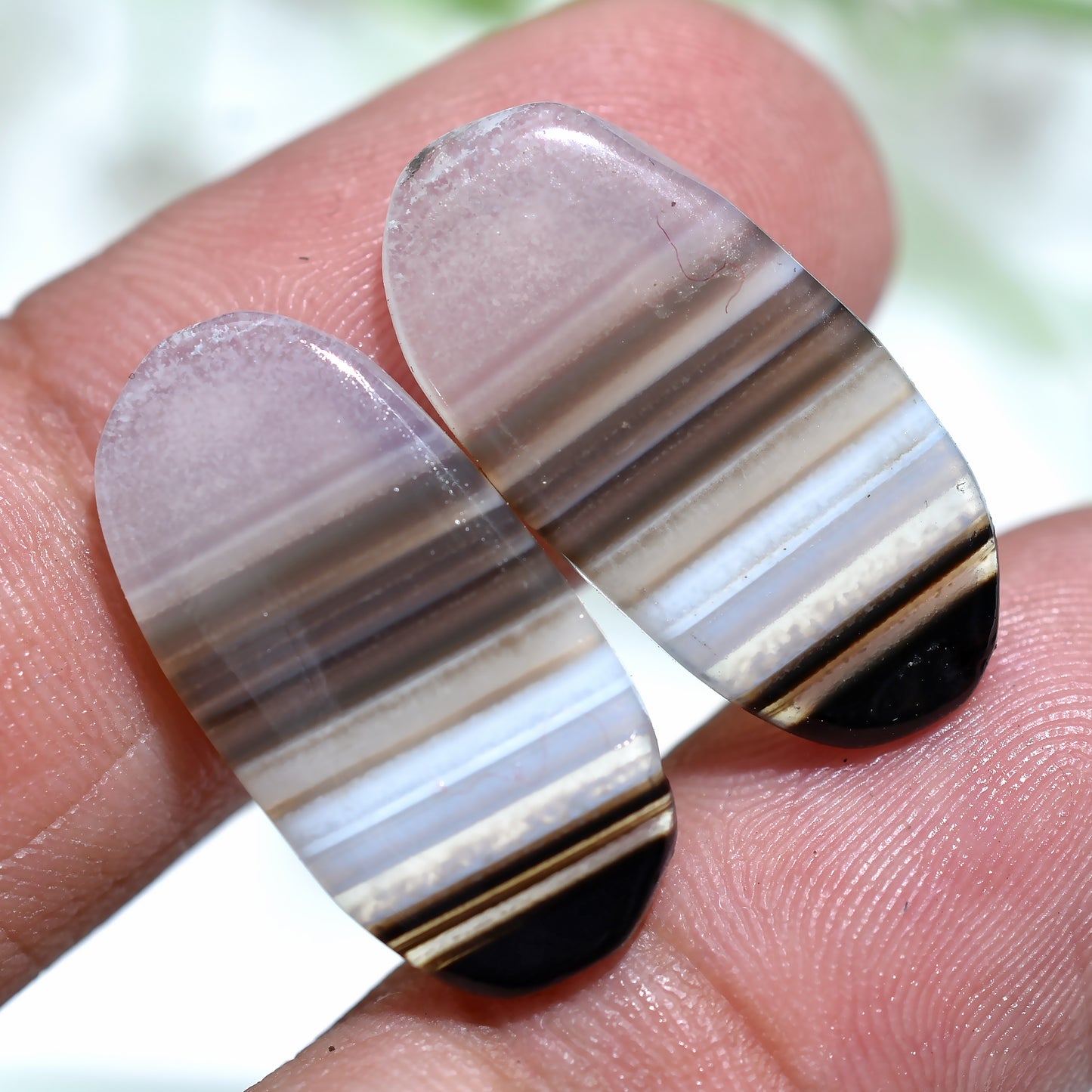 Elegant Black Banded Agate Gemstone Pair – Oval Shaped Striped Matched Earrings Pair