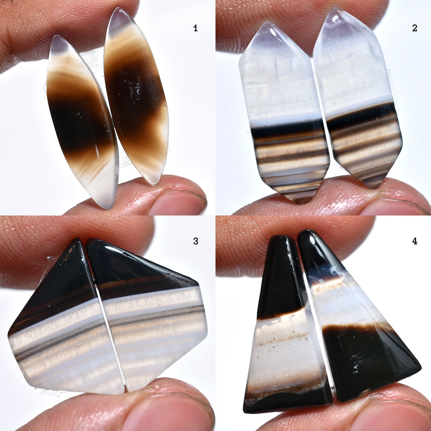 Elegant Black Banded Agate Matched Pair – Perfect for Jewelry Designs