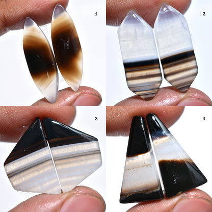 Elegant Black Banded Agate Matched Pair – Perfect for Jewelry Designs