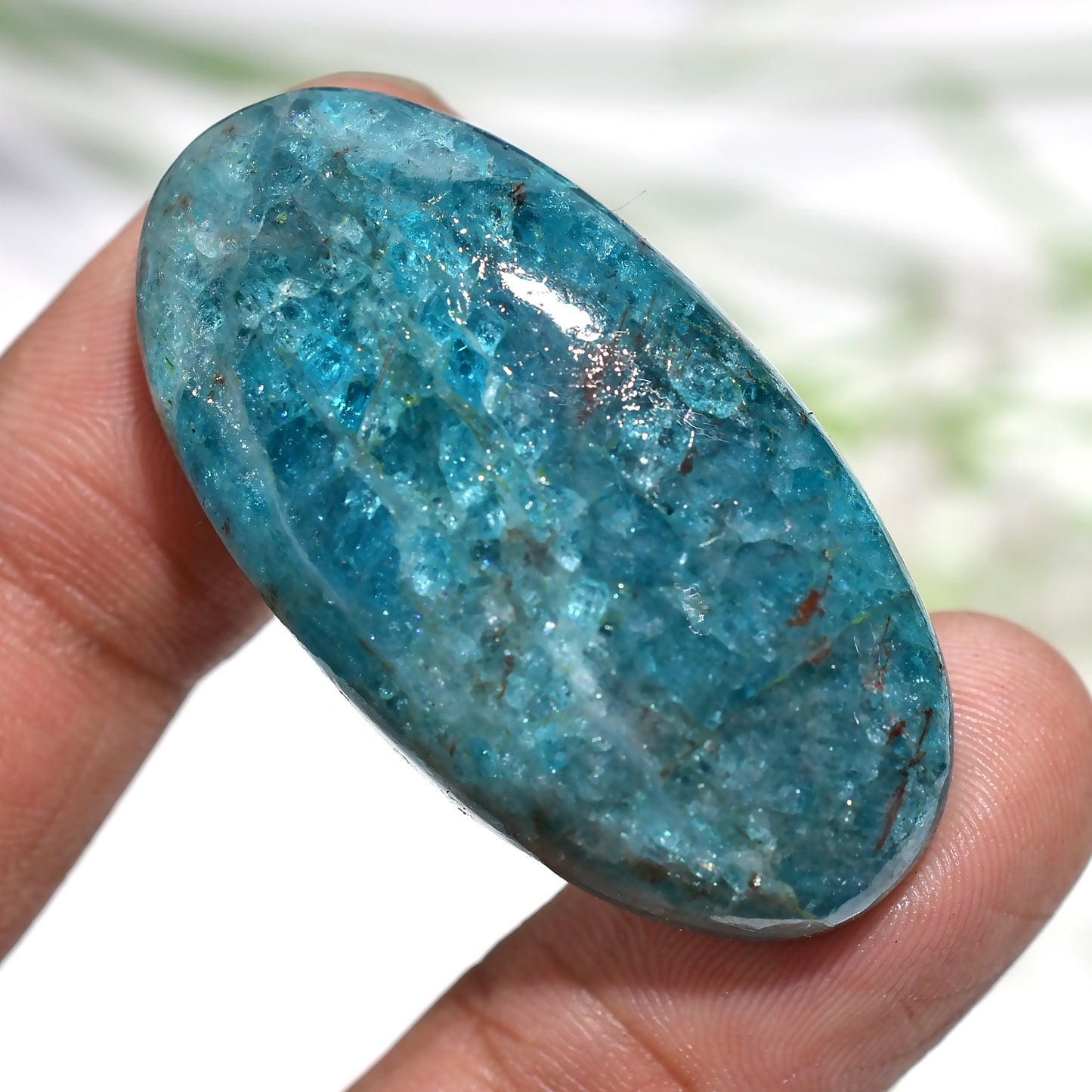 High-Quality Blue Apatite Oval Cabochon – Smooth Flatback Gemstone for Jewelry Design