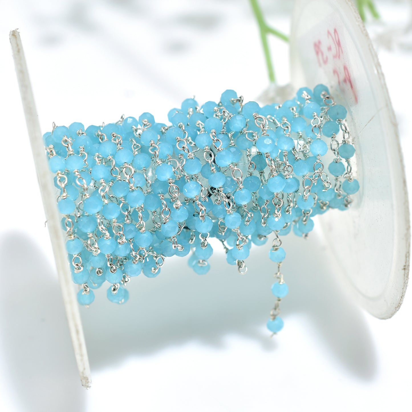 Blue Chalcedony Hydro Beads Rosary Chain - Silver Plated Gemstone Connectors for Wholesale Jewelry Design