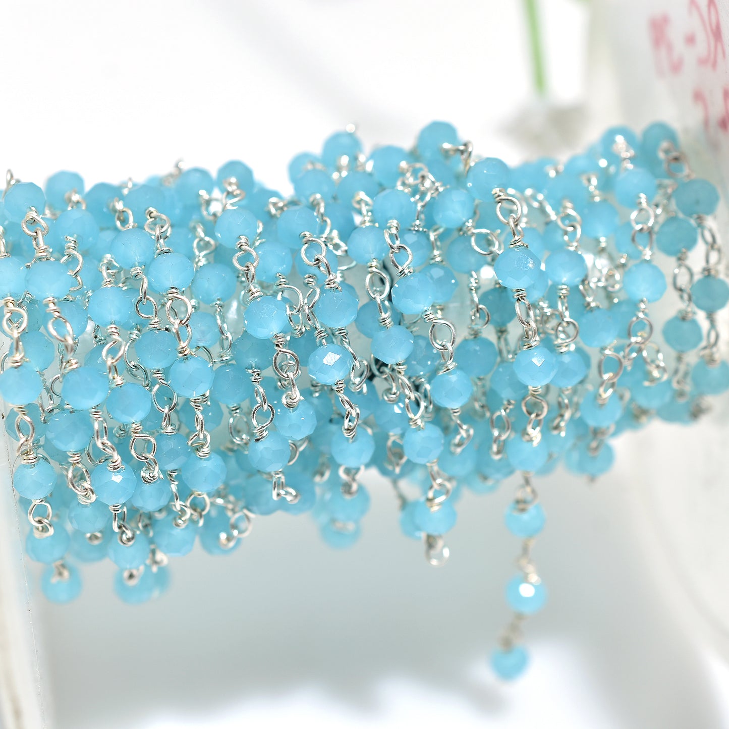 Blue Chalcedony Hydro Beads Rosary Chain - Silver Plated Gemstone Connectors for Wholesale Jewelry Design